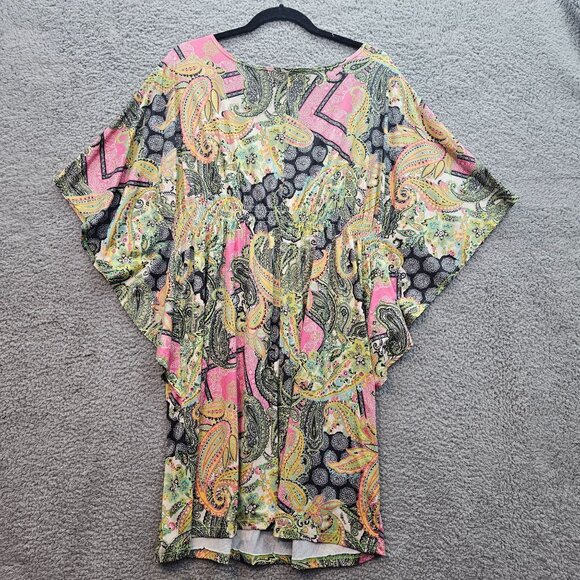 Isle Colorful Boho Paisley floral Print Tunic V-Neck elastic waist Flowy Size XL - Picture 5 of 8